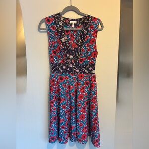 Rebecca Taylor Red and Blue Floral Midi Dress
